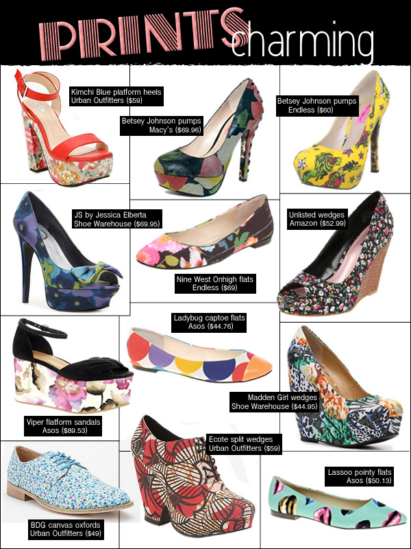 print shoes, floral shoes, patterned platforms, patterned wedges