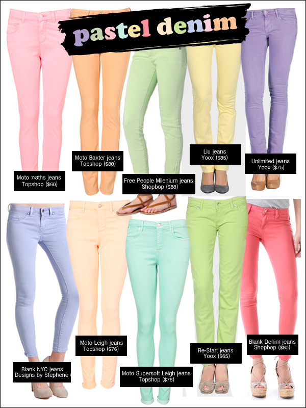 pastel denim, pastel jeans, colored denim, spring denim trends, denim spring 2012
